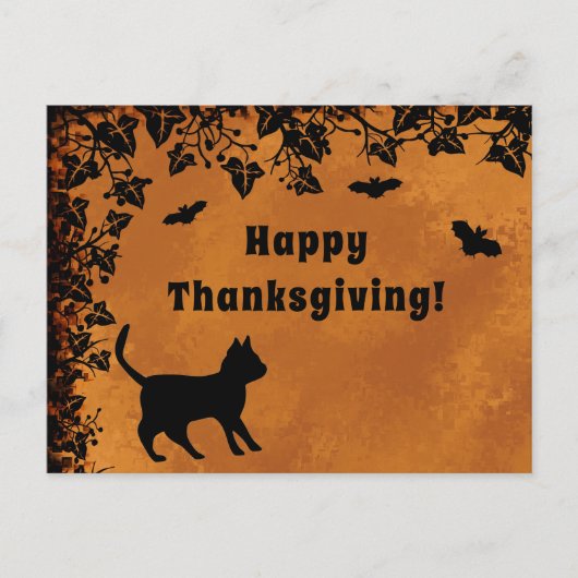 Carte Postale Chat noir avec chauve-souris, Bon thanksgiving (Devant)