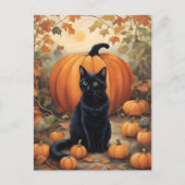 Carte Postale Chat noir avec Citrouille Halloween (Devant)