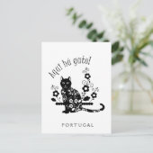 Carte Postale Chat noir avec fleurs et expression portugaise (Debout devant)