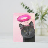Carte Postale Chat Noir Avec Halo Angel Rose (Debout devant)