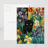 Carte Postale Chat Noir Avec Iris (Devant / Derrière)