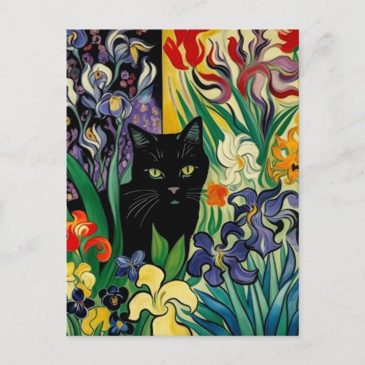 Carte Postale Chat Noir Avec Iris (Devant)