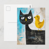 Carte Postale Chat noir avec oiseau jaune sur le dos (Devant / Derrière)