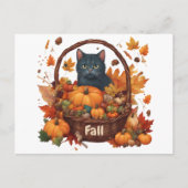 Carte Postale Chat noir avec panier de récolte d'automne (Devant)