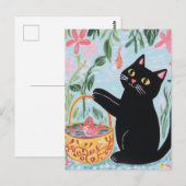 Carte Postale Chat noir avec poisson rouge (Devant / Derrière)