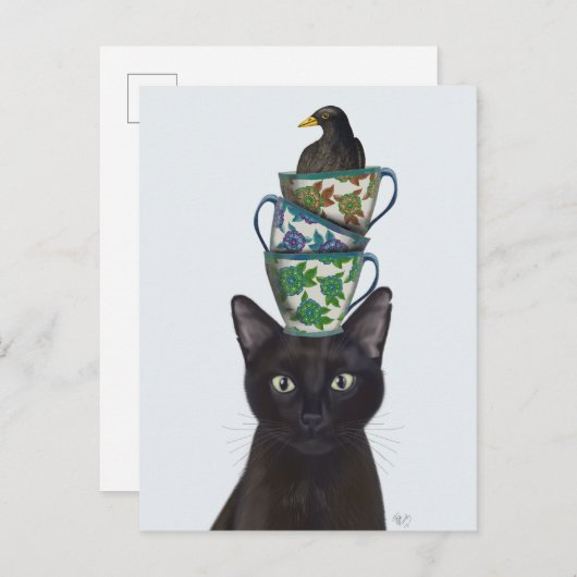 Carte Postale Chat noir avec Teups et Blackbird (Devant / Derrière)