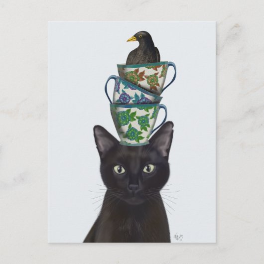 Carte Postale Chat noir avec Teups et Blackbird (Devant)