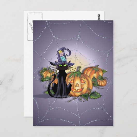 Carte Postale CHAT NOIR, CASQUETTE & JACK par SHARON SHARPE (Devant / Derrière)