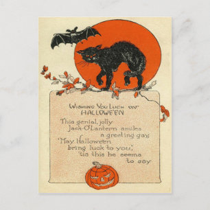 Carte Postale Chat Noir Chauve-Souris Pleine Lune