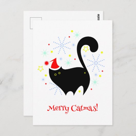Carte Postale Chat noir Cheeky Butt Chapeau Santa Joyeux Catmas (Devant / Derrière)