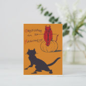 Carte Postale Chat Noir Citrouille Diable Démon Fourche à Trois (Debout devant)