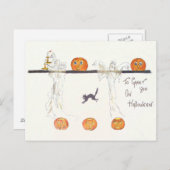 Carte Postale Chat noir Citrouille Ghost Jack-o'-lantern (Devant / Derrière)