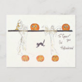 Carte Postale Chat noir Citrouille Ghost Jack-o'-lantern (Devant)