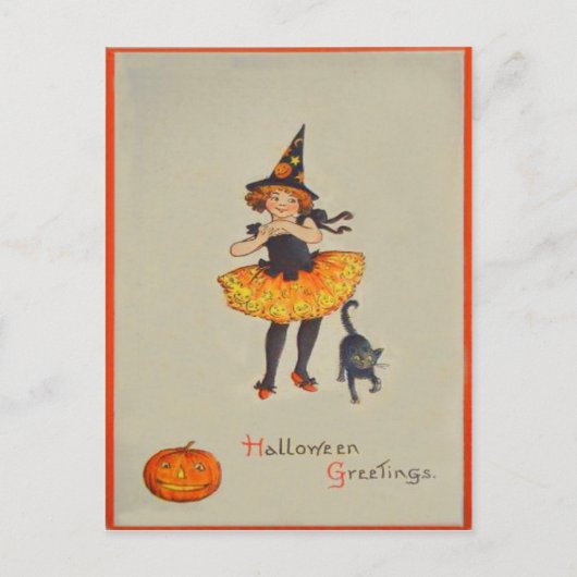 Carte Postale Chat noir citrouille Jack-o'-lantern Witch (Devant)