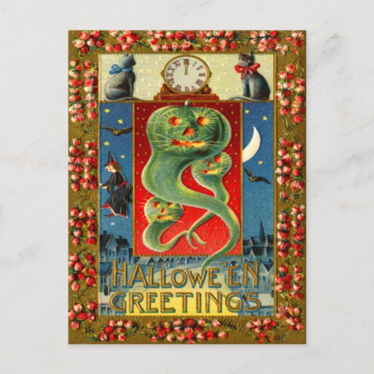 Carte Postale Chat noir Citrouille pour fantôme de la Lanterne J (Devant)