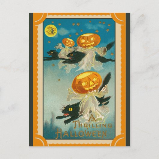 Carte Postale Chat noir Citrouille Vintage Halloween (Devant)