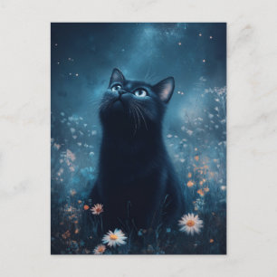 Carte Postale Chat noir contemplant la Nuit du jardin de l'étoil