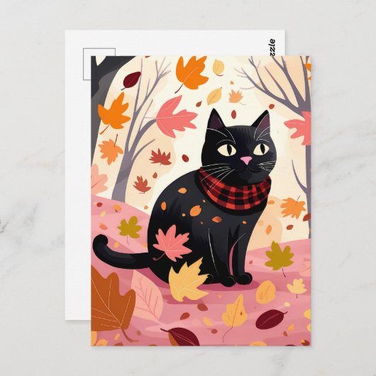 Carte Postale Chat noir dans la forêt (Devant / Derrière)