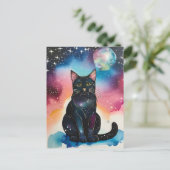 Carte Postale Chat noir dans l'aquarelle de nuit (Debout devant)
