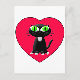Carte Postale Chat noir dans le coeur rouge
