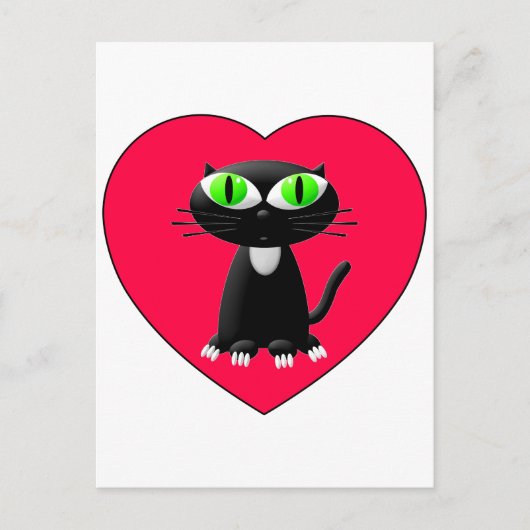 Carte Postale Chat noir dans le coeur rouge (Devant)