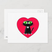 Carte Postale Chat noir dans le coeur rouge (Devant / Derrière)