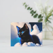 Carte Postale chat noir dans les nuages (Debout devant)
