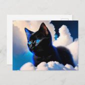 Carte Postale chat noir dans les nuages (Devant / Derrière)