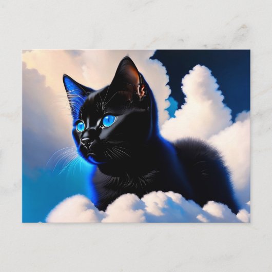 Carte Postale chat noir dans les nuages (Devant)