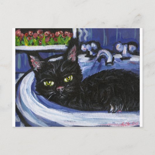 Carte Postale Chat noir dans l'évier (Devant)