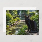 Carte Postale Chat noir dans un jardin (Devant / Derrière)