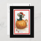 Carte Postale Chat noir dans une Halloween Casquette (Devant / Derrière)
