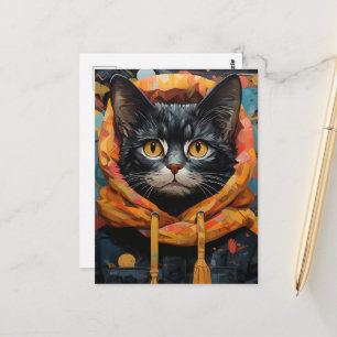Carte Postale Chat noir dans une veste