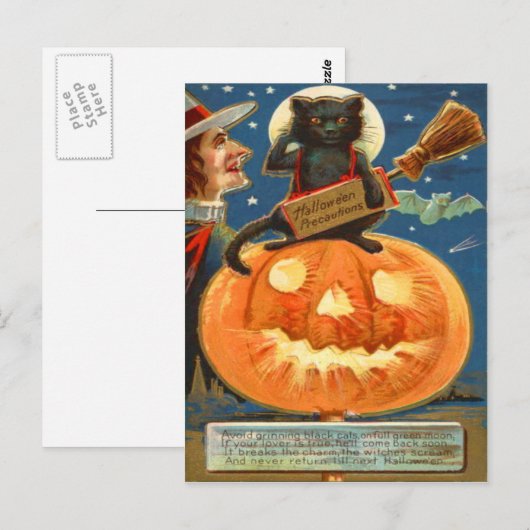 Carte Postale Chat noir de Jack-o'-lantern (Devant / Derrière)