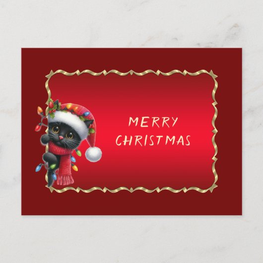 Carte Postale Chat noir de Noël (Devant)