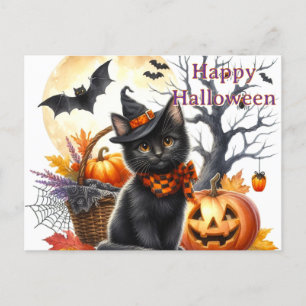 Carte Postale Chat noir d'Halloween