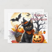 Carte Postale Chat noir d'Halloween (Devant / Derrière)