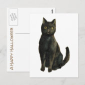 Carte Postale Chat noir d'Halloween à l'ancienne (Devant / Derrière)