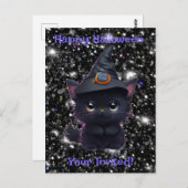 Carte Postale Chat noir d'Halloween blanc mignon (Devant / Derrière)