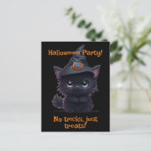 Carte Postale Chat noir d'Halloween blanc mignon (Debout devant)