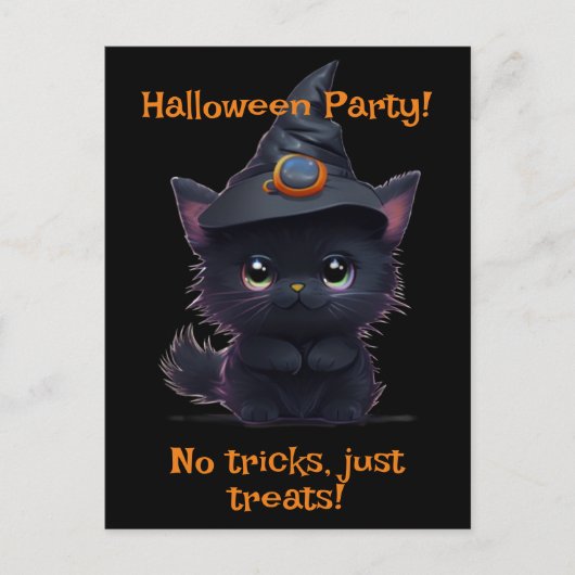 Carte Postale Chat noir d'Halloween blanc mignon (Devant)