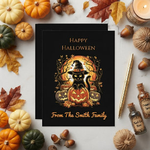 Carte Postale Chat noir d'Halloween Citrouille Sorcière Chat Eff