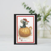 Carte Postale Chat noir d'Halloween et Citrouille (Debout devant)