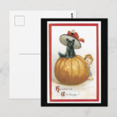 Carte Postale Chat noir d'Halloween et Citrouille (Devant / Derrière)