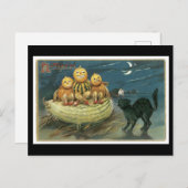Carte Postale Chat noir d'Halloween et Citrouille (Devant / Derrière)