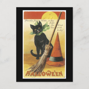 Carte Postale Chat noir d'Halloween et Fullmoon
