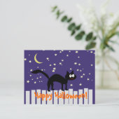 Carte Postale Chat noir d'Halloween sur clôture (Debout devant)