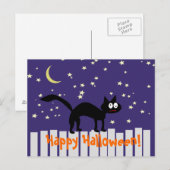 Carte Postale Chat noir d'Halloween sur clôture (Devant / Derrière)