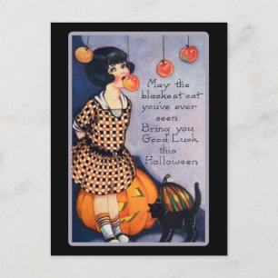Carte Postale Chat noir d'Halloween Vintage