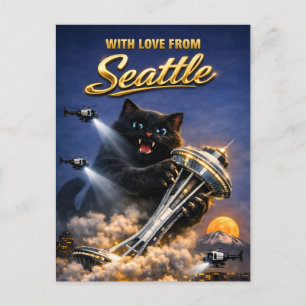 Carte Postale Chat noir dodu Amour de la Needle de Seattle